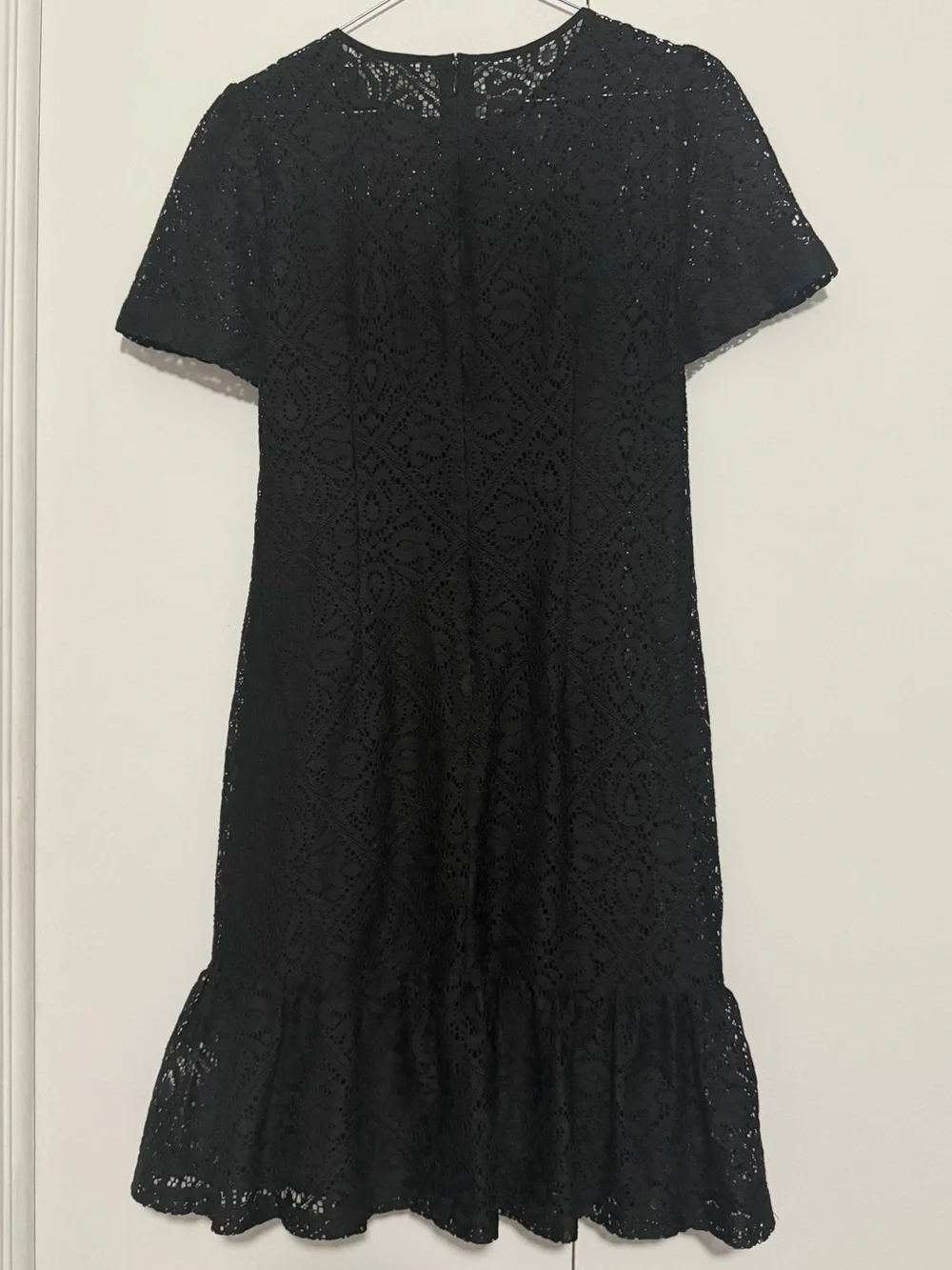 Michael Kors Black Lace Short Sleeve Ruffle Hem Mini Dress